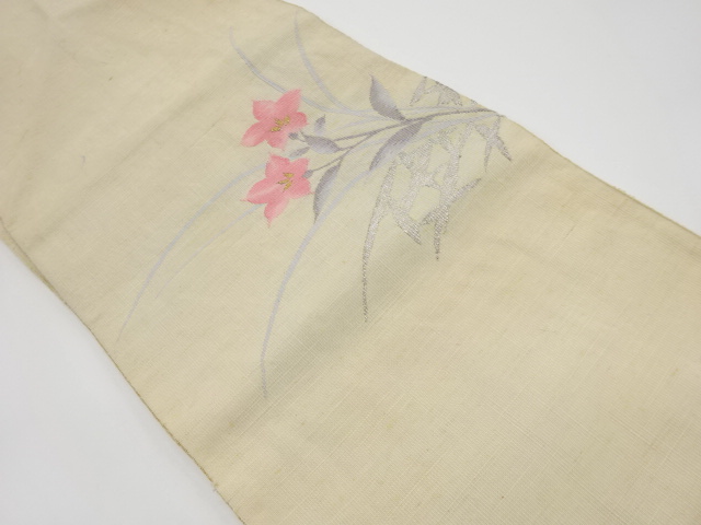 JAPANESE KIMONO / ANTIQUE NAGOYA OBI / TSUMUGI / WOVEN FLOWER